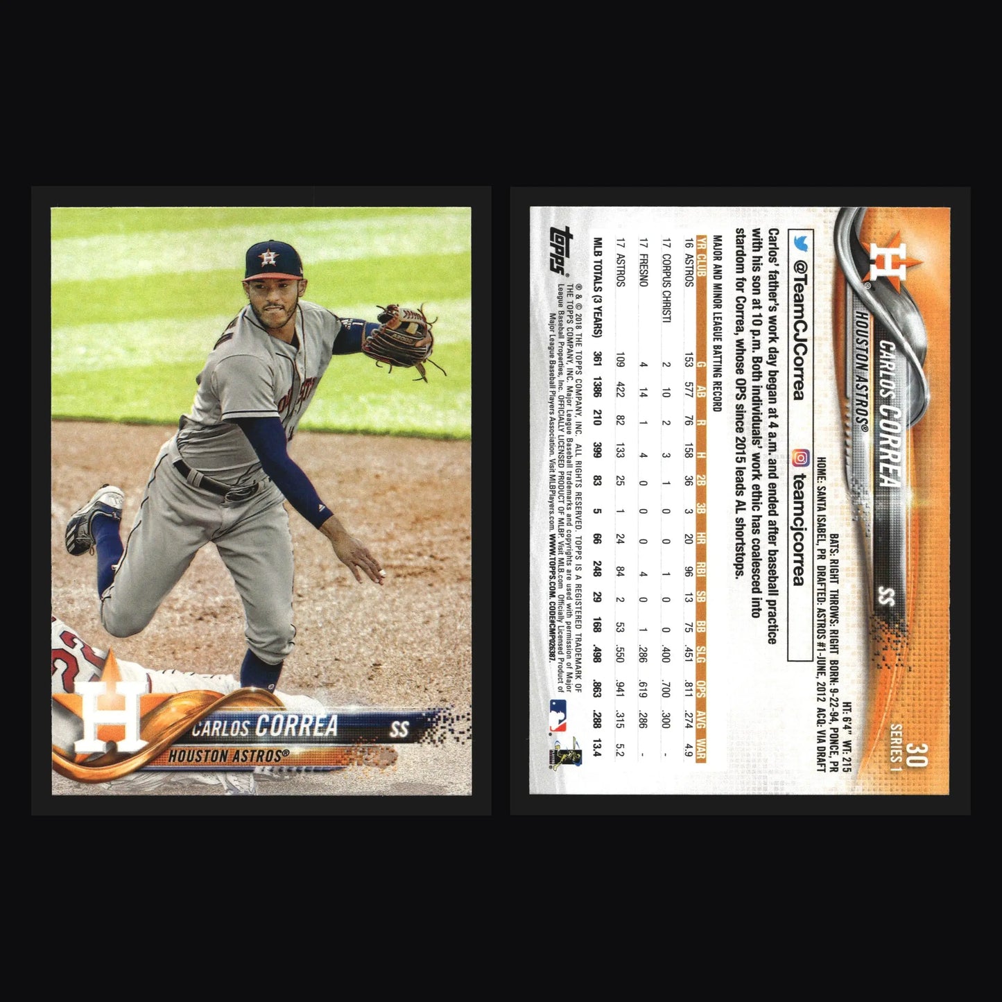 2018 Topps Series 1 Carlos Correa #30 Houston Astros - Baseball Card Single