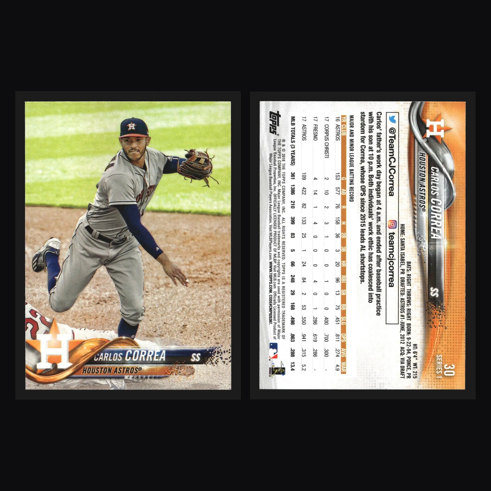 2018 Topps Series 1 Carlos Correa #30 Houston Astros - Baseball Card Single