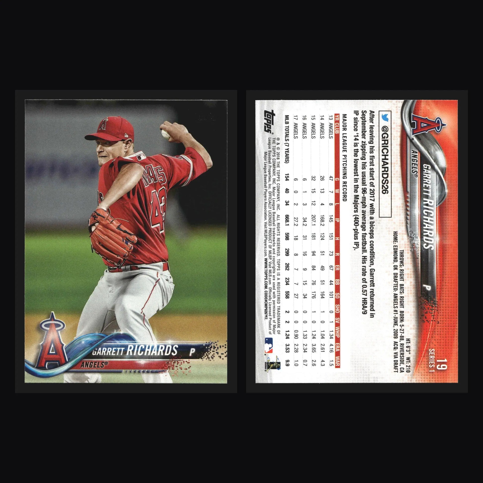 2018 Topps Series 1 Garrett Richards #19 Los Angeles Angels - Baseball Card Single