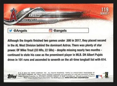 2018 Topps Series 1 Los Angeles Angels Team Card #119 - Baseball Card Single