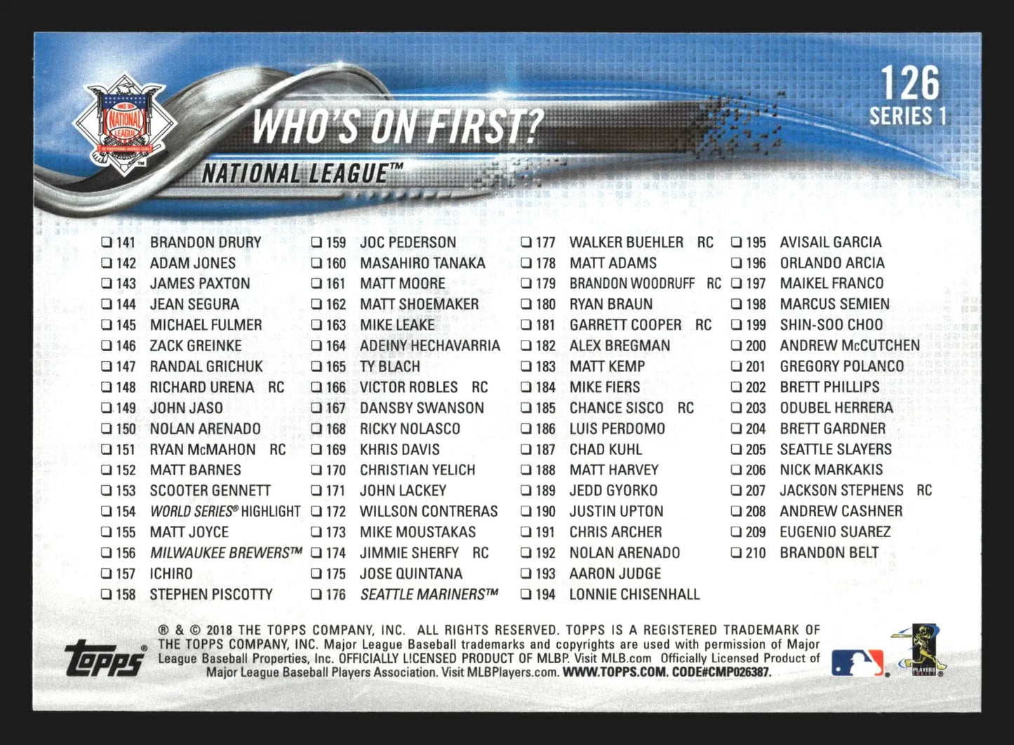 2018 Topps Series 1 Who’s On First Anthony Rizzo Bryce Harper #126 Cubs Nats - Baseball Card Single