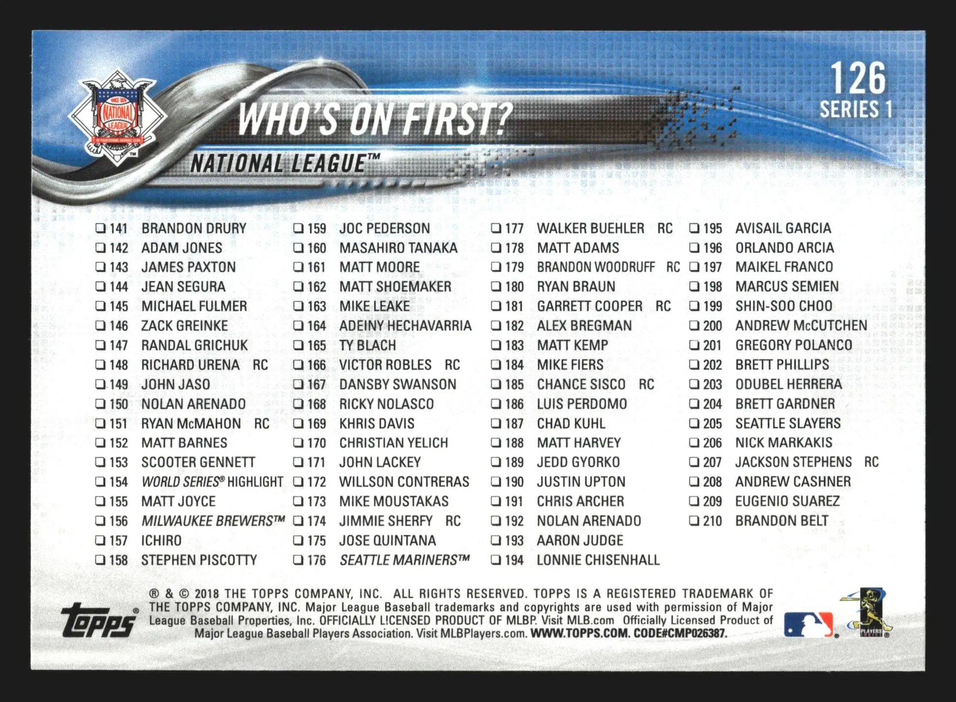 2018 Topps Series 1 Who’s On First Anthony Rizzo Bryce Harper #126 Cubs Nats - Baseball Card Single