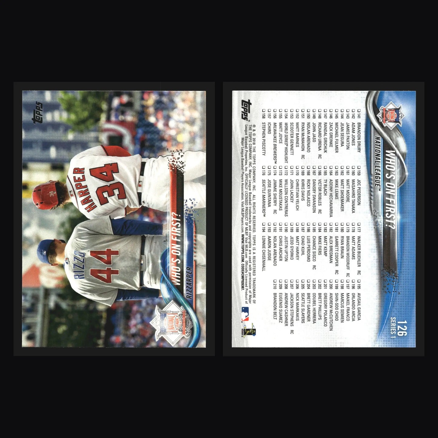 2018 Topps Series 1 Who’s On First Anthony Rizzo Bryce Harper #126 Cubs Nats - Baseball Card Single