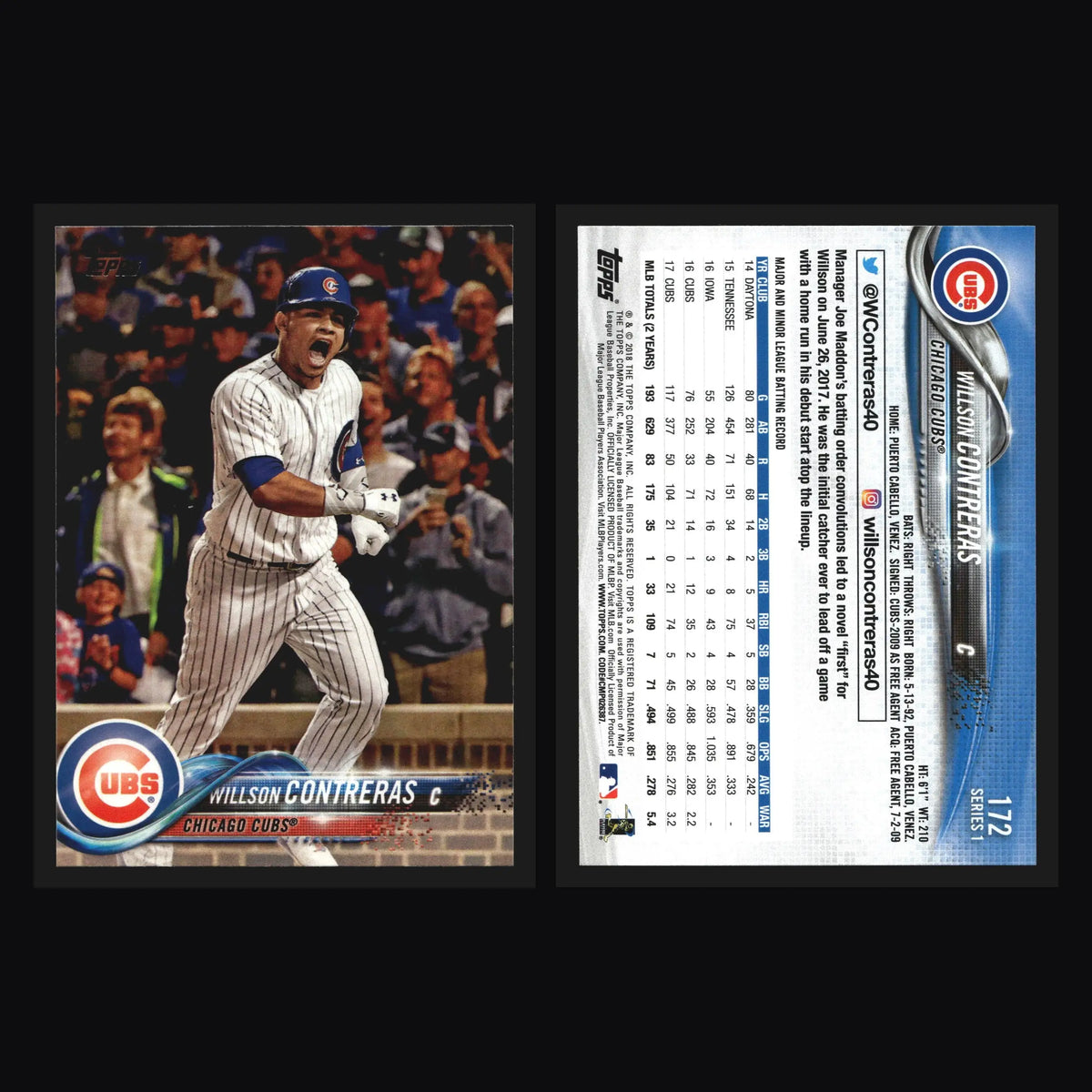 2018 Topps Series 1 Willson Contreras #172 Chicago Cubs - Baseball Card Single
