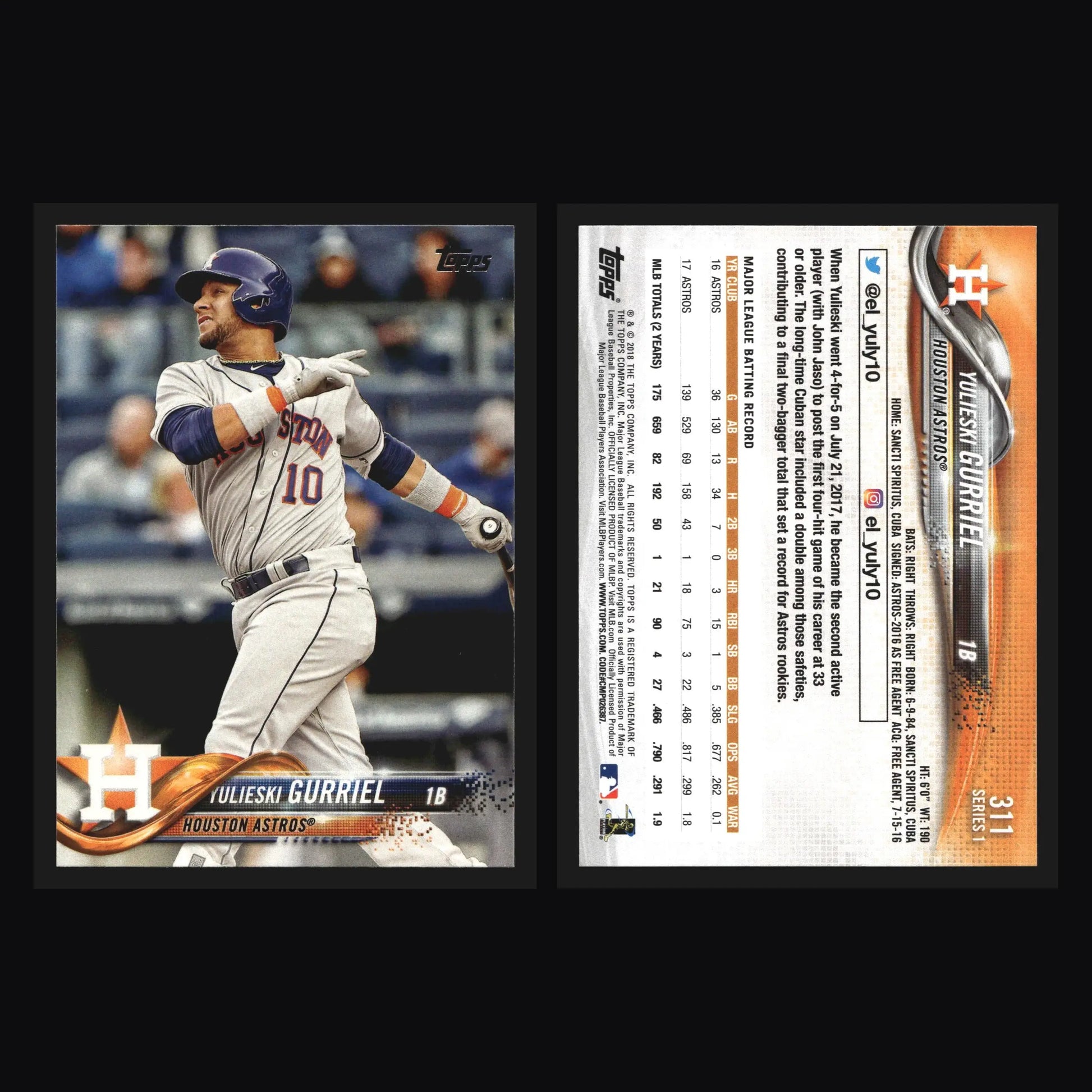 2018 Topps Series 1 Yulieski Gurriel #311 Houston Astros - Baseball Card Single