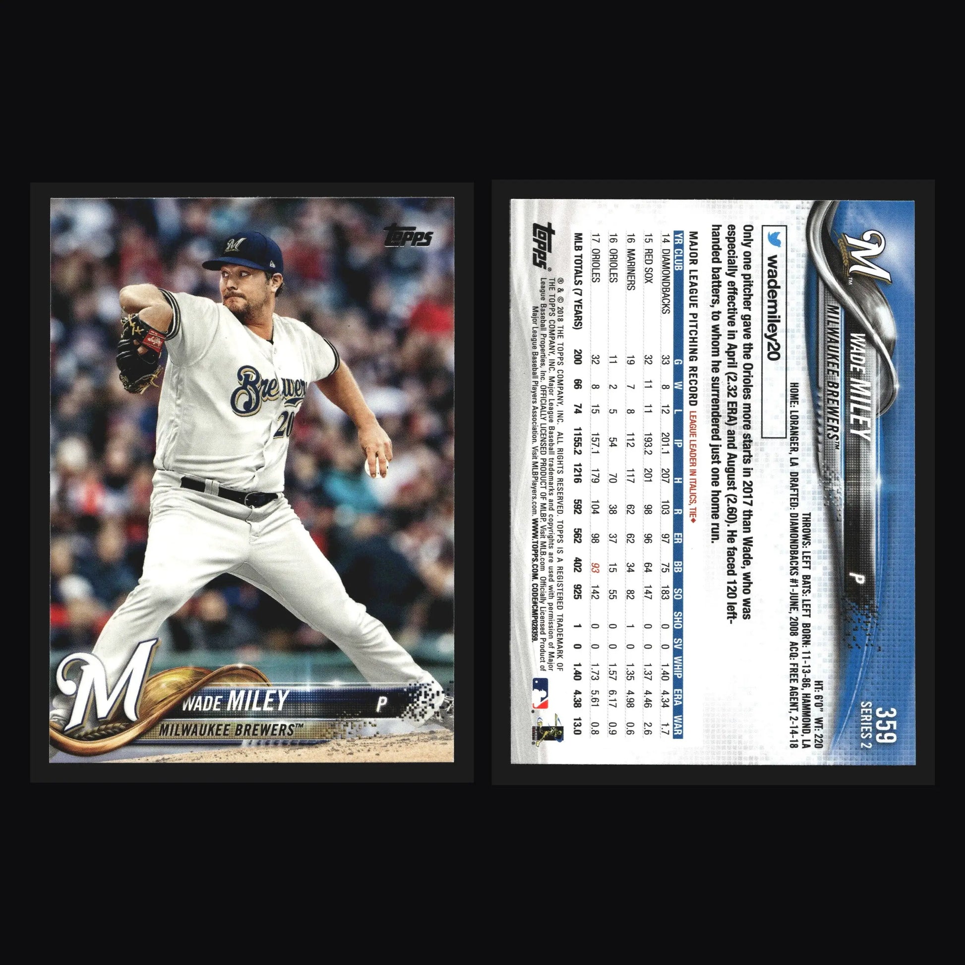 2018 Topps Series 2 #359 Wade Miley Milwaukee Brewers - Baseball Card Single