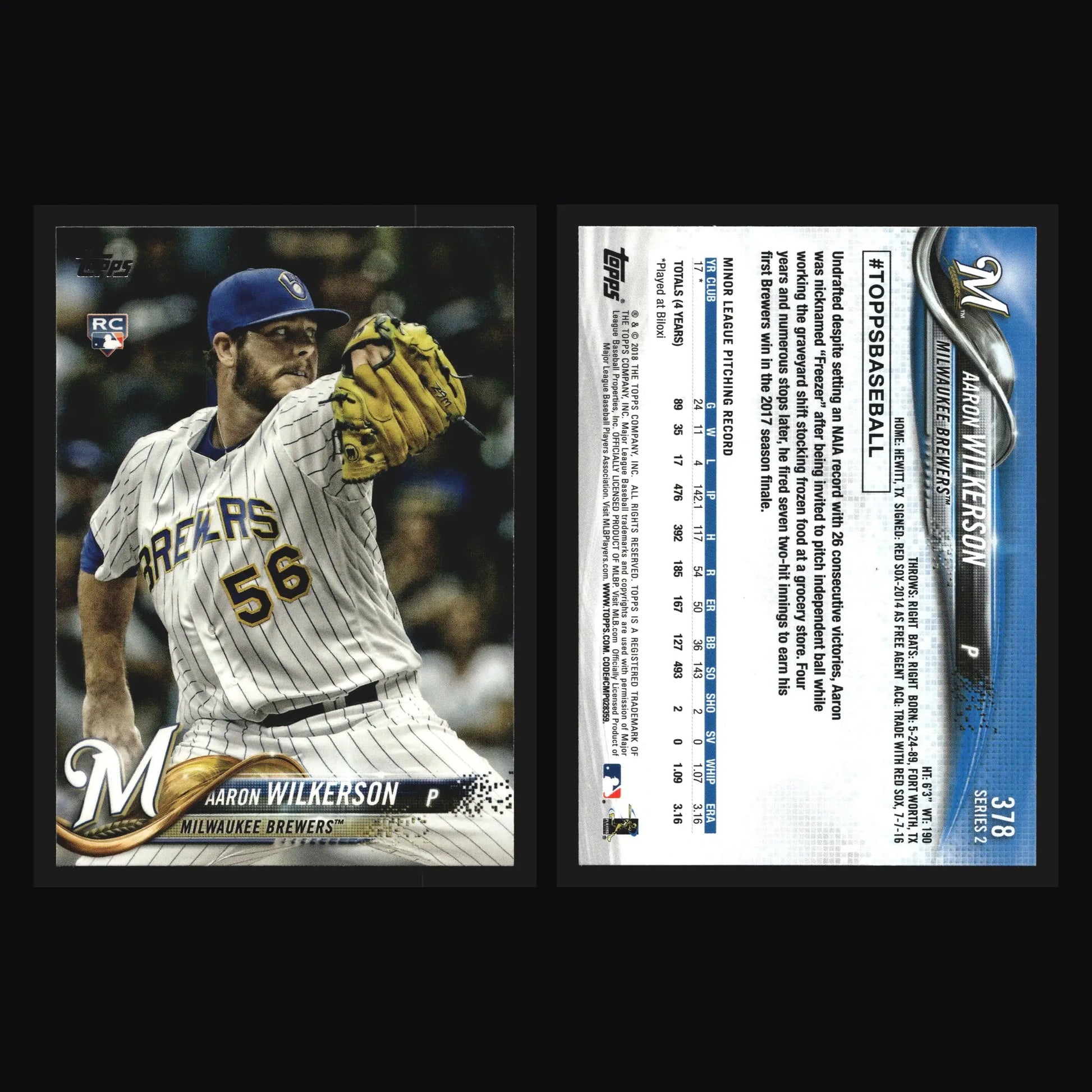 2018 Topps Series 2 #378 Aaron Wilkerson RC Milwaukee Brewers - Baseball Card Single