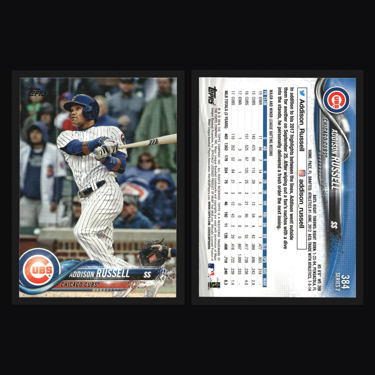 2018 Topps Series 2 #384 Addison Russell Chicago Cubs - Baseball Card Single
