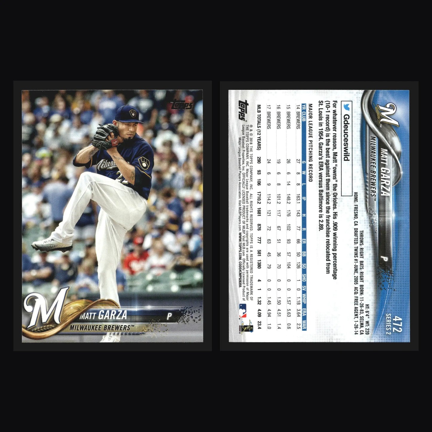 2018 Topps Series 2 #472 Matt Garza Milwaukee Brewers - Baseball Card Single