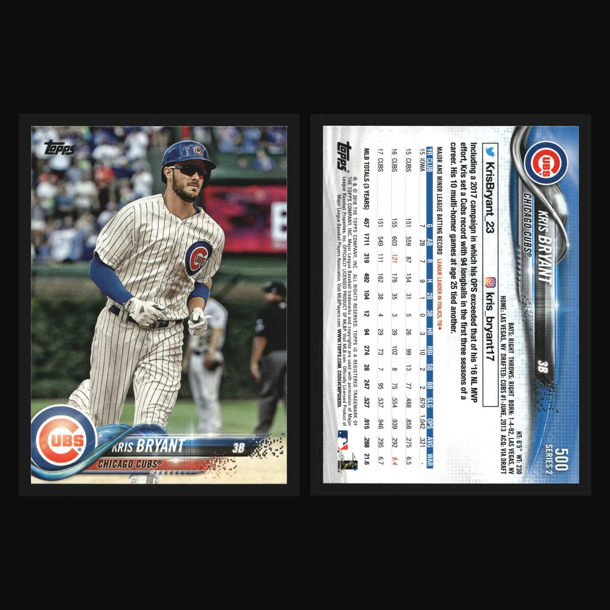 2018 Topps Series 2 #500 Kris Bryant Chicago Cubs - Baseball Card Single