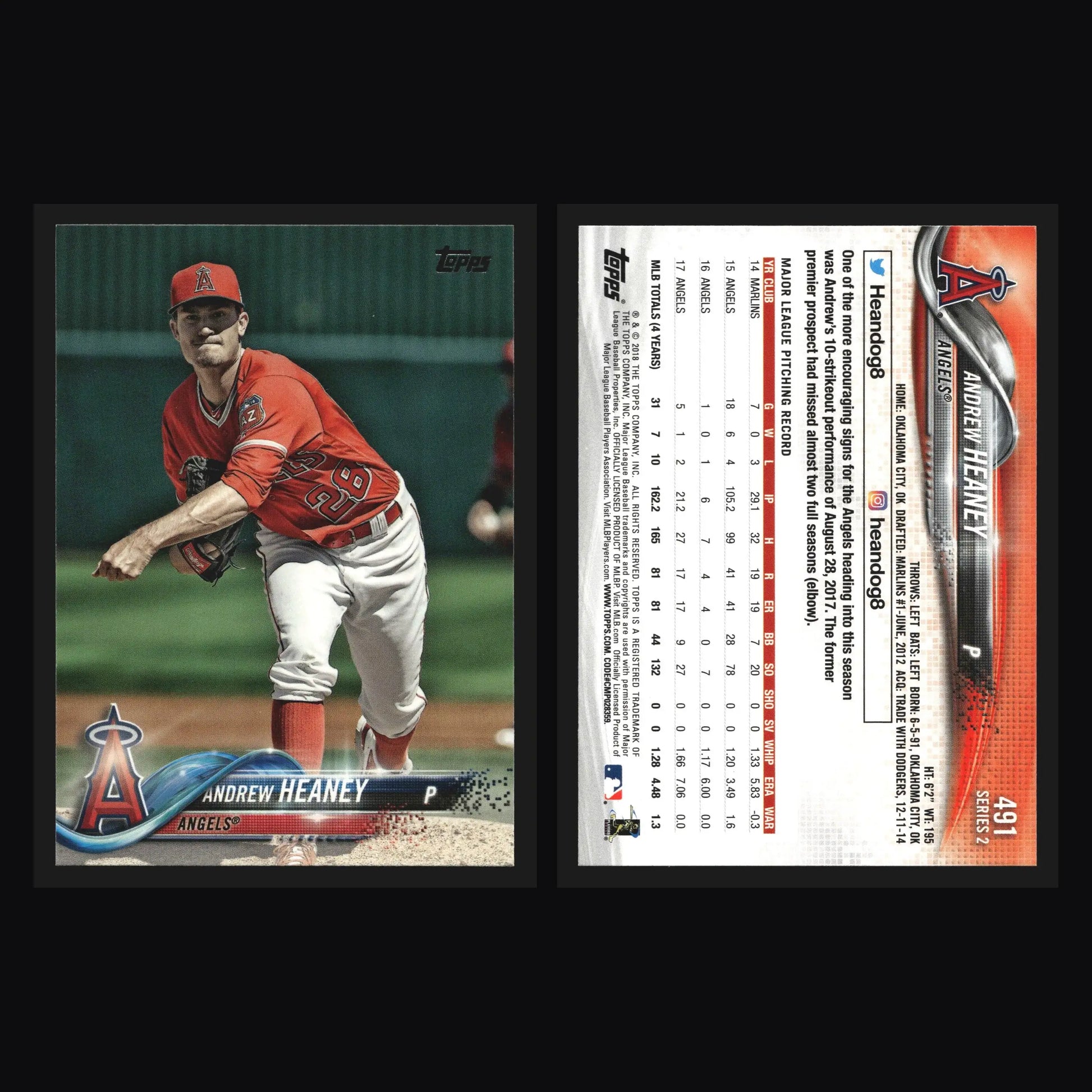 2018 Topps Series 2 Andrew Heaney #491 Los Angeles Angels - Baseball Card Single