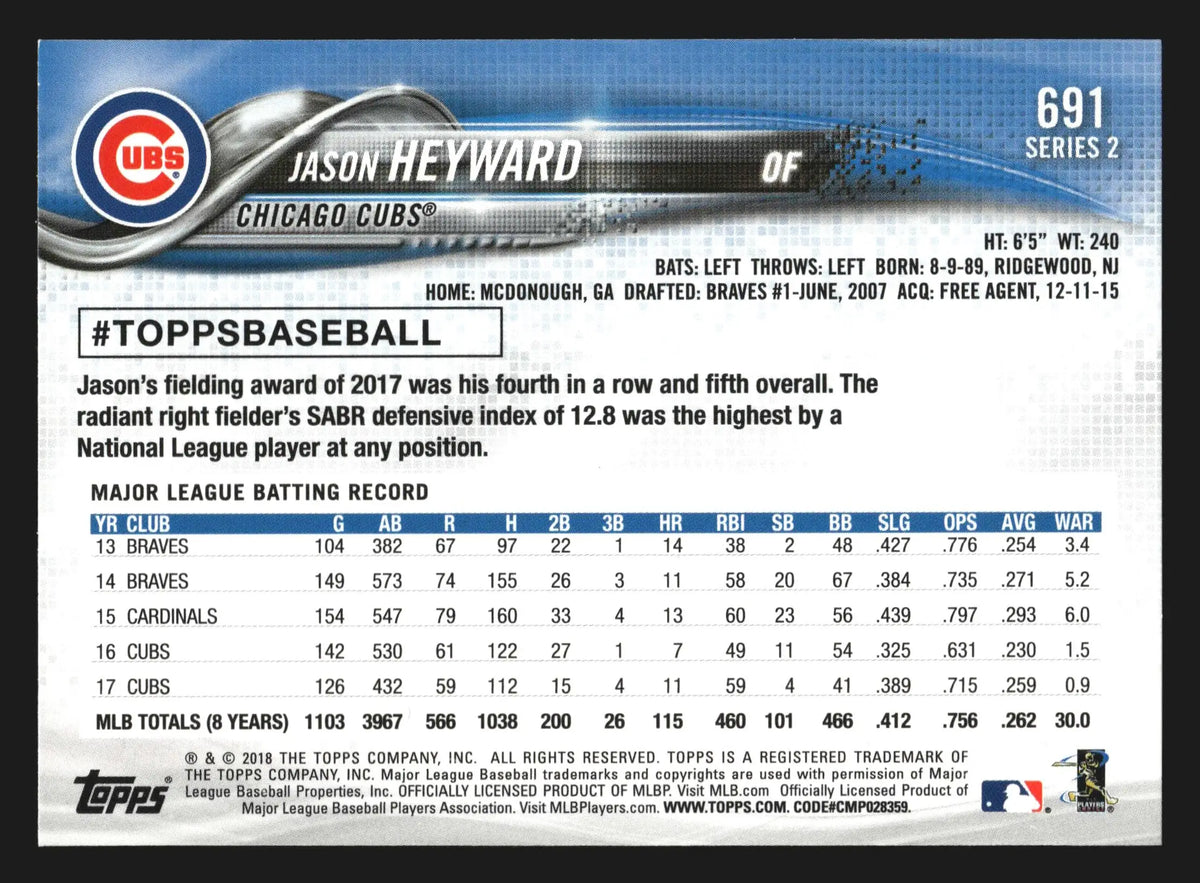 2018 Topps Series 2 Jason Heyward #691 Chicago Cubs - Baseball Card Single