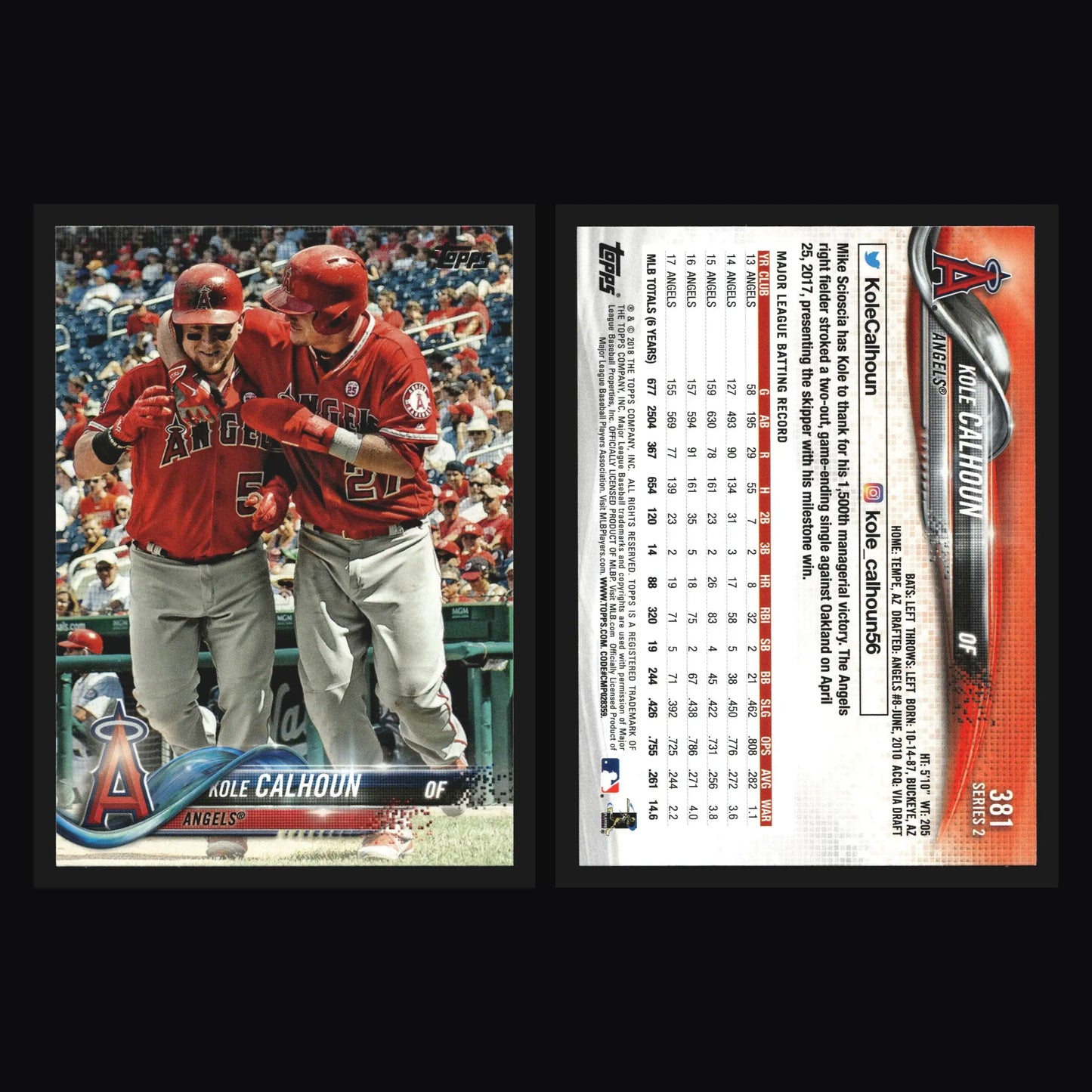 2018 Topps Series 2 Kole Calhoun #381 Los Angeles Angels - Baseball Card Single