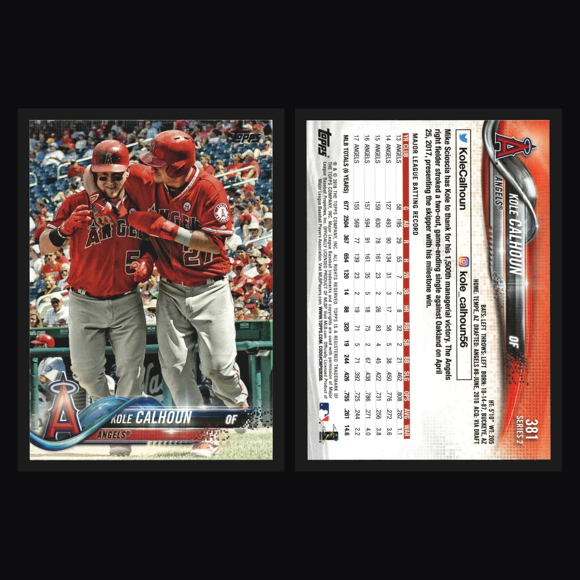 2018 Topps Series 2 Kole Calhoun #381 Los Angeles Angels - Baseball Card Single