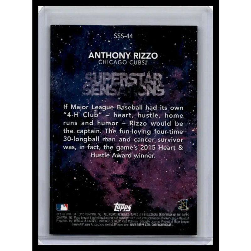 2018 Topps #SSS-44 Anthony Rizzo NM-MT Chicago Cubs Baseball Card - Baseball Card Single