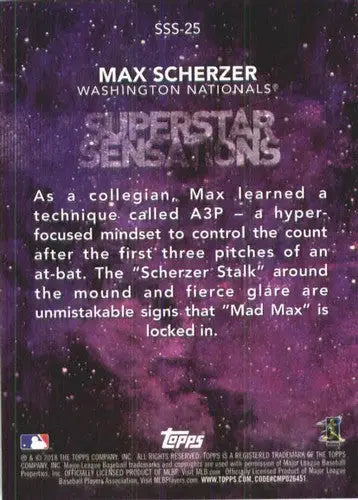 2018 Topps Superstar Sensations #SSS-25 Max Scherzer NM-MT Nationals - Baseball Card Single