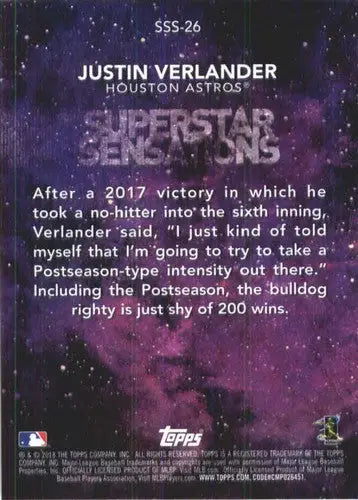 2018 Topps Superstar Sensations #SSS-26 Justin Verlander NM-MT Astros ID:12376 - Baseball Card Single