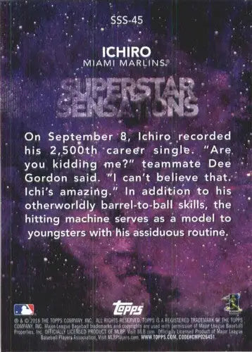 Ichiro baseball card from 2018 Topps Superstar Sensations product line