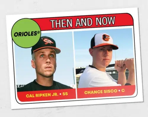 Baseball card showcasing rookie stars design with Ripken Jr Orioles and Chance Sisco