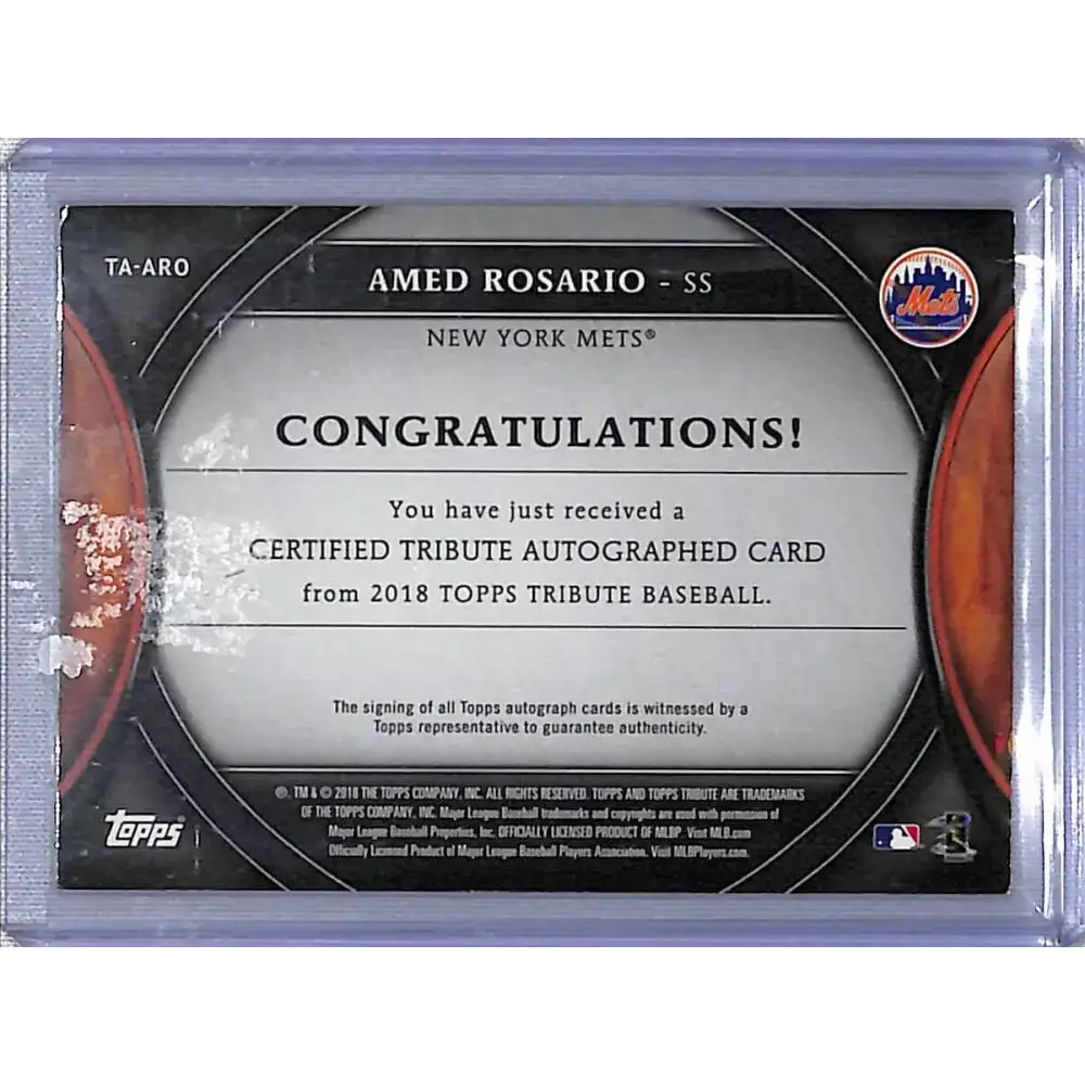 2018 Topps Tribute Purple #TA-ARO Amed Rosario EX Excellent Auto 7/50 New York Mets Baseball Card - Baseball Card Single