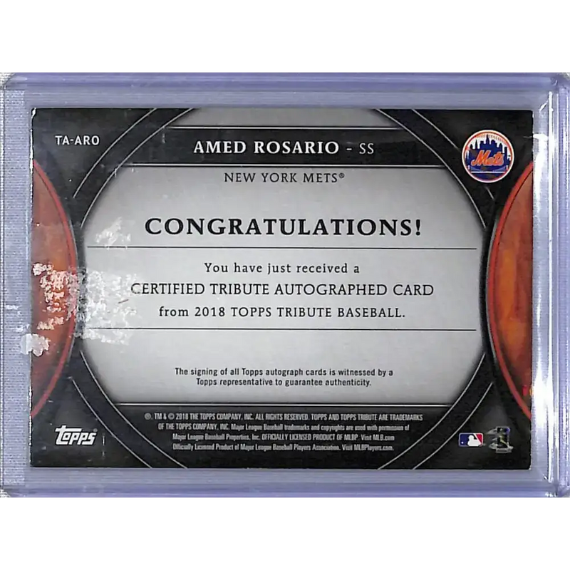 2018 Topps Tribute Purple #TA-ARO Amed Rosario EX Excellent Auto 7/50 New York Mets Baseball Card - Baseball Card Single
