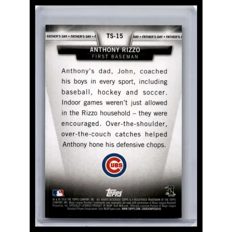 2018 Topps #TS-15 Anthony Rizzo NM-MT Chicago Cubs Baseball Card - Baseball Card Single