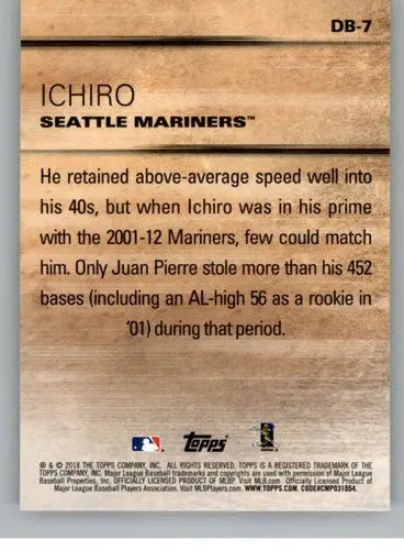2018 Topps Update Dont Blink DB-7 Ichiro NM-MT Mariner baseball card back showing original gloss