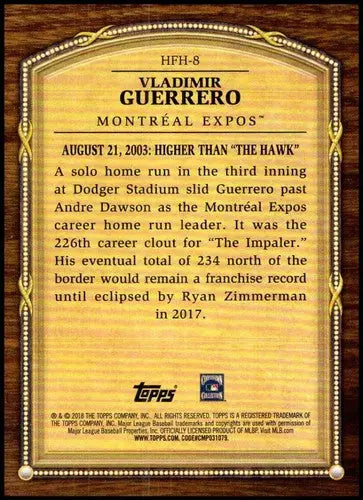 Baseball card back featuring original gloss of Vladimir Guerrero from 2018 Topps Update