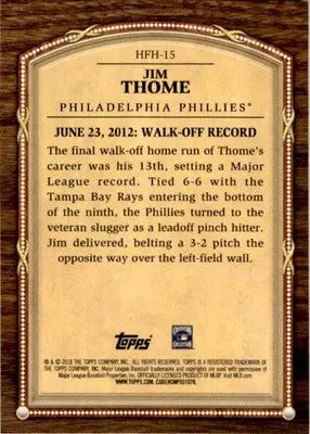 2018 Topps Update #HFH-15 Jim Thome Hall of Famer Highlights - Baseball Card Single