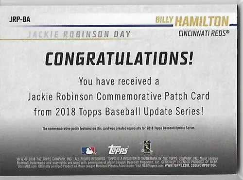 2018 Topps Update Jackie Robinson Day Manufactured Patches Gold #JRP-BA Billy Ha - Baseball Card Single
