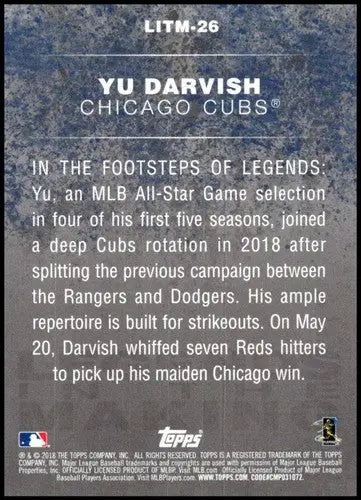 Reverse side of 2018 Topps Update Legends in the Making Yu Darvish trading card