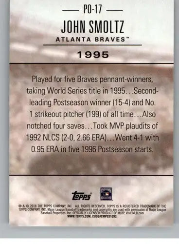 2018 Topps Update Postseason Preeminence Blue #PO-17 John Smoltz NM-MT Braves - Baseball Card Single