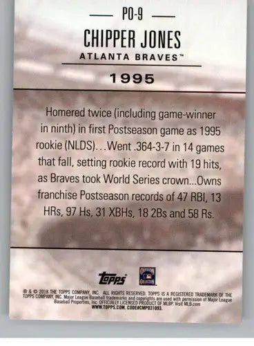 2018 Topps Update Chipper Jones baseball card with original gloss, Postseason Preeminence #PO-9