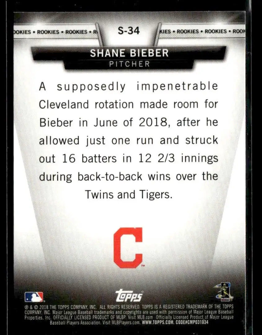 2018 Topps Update #S-34 Shane Bieber Salute - Baseball Card Single