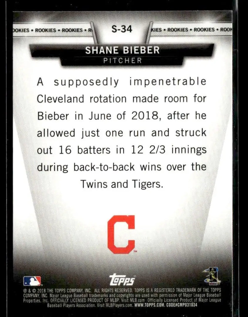 2018 Topps Update #S-34 Shane Bieber Salute - Baseball Card Single