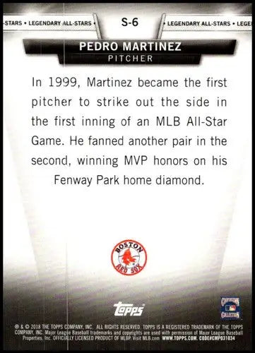 Baseball trading card with player statistics from Topps Update featuring Pedro Martinez