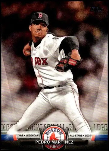 Original gloss baseball trading card featuring Pedro Martinez in Boston Red Sox uniform from Topps Update 2018