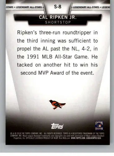 Original gloss baseball trading card of Cal Ripken Jr. from Topps Update Salute series