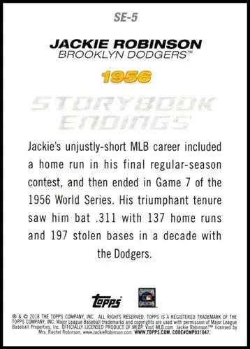 2018 Topps Update Storybook Endings Jackie Robinson Baseball Card NM-MT Dodgers