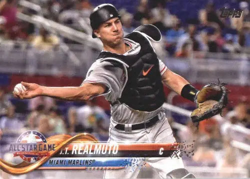 2018 Topps Update J.T. Realmuto baseball card featuring original gloss and Marlins design