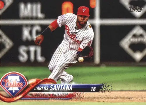 Original gloss US125 Carlos Santana baseball card from 2018 Topps Update, NM-MT Phillies