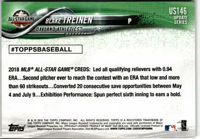 2018 Topps Update #US146 Blake Treinen - Baseball Card Single