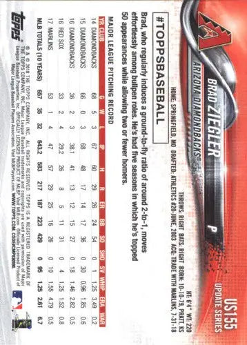 Original gloss baseball trading card of Brad Ziegler from 2018 Topps Update US155