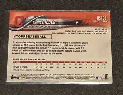 2018 Topps Update #US198a Shane Bieber - Baseball Card Single