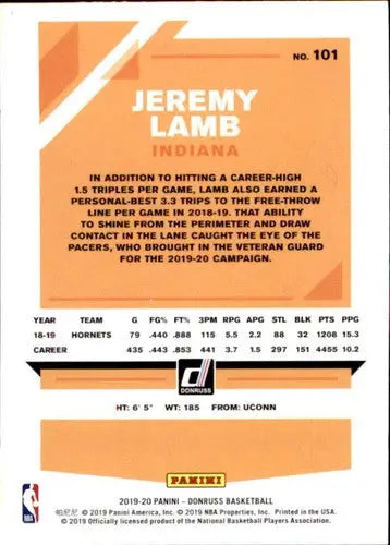 Original gloss basketball card of Jeremy Lamb NM-MT from 2019-20 Donruss series