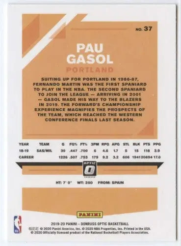 Original gloss Donruss Optic Pau Gasol basketball card 2019-20【90 characters】