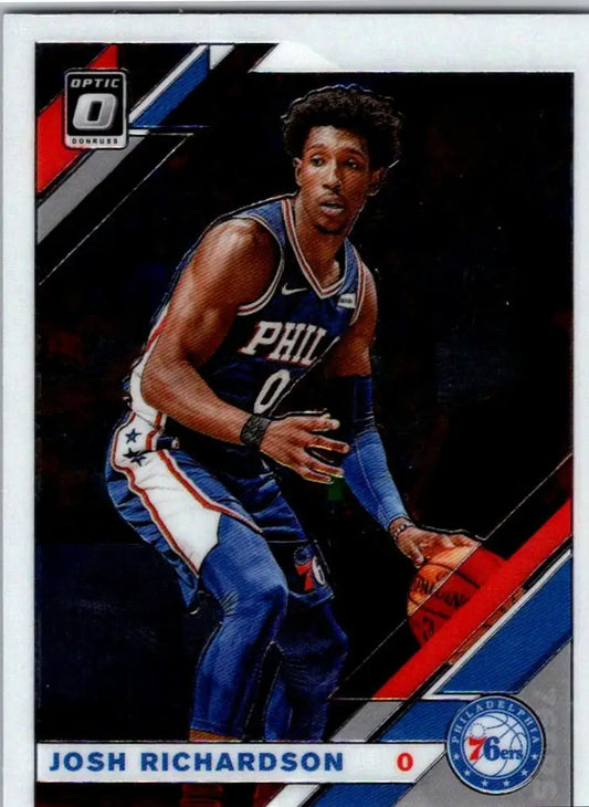 Josh Richardson Donruss Optic basketball trading card featuring him in a blue Philadelphia 76ers jersey
