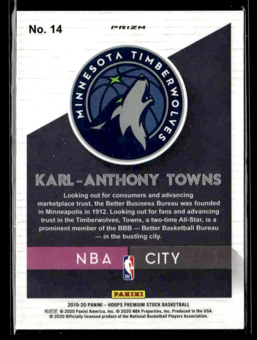 2019-20 Hoops Premium Stock #14 Karl-Anthony Towns NBA City Holo - Basketball Card Single