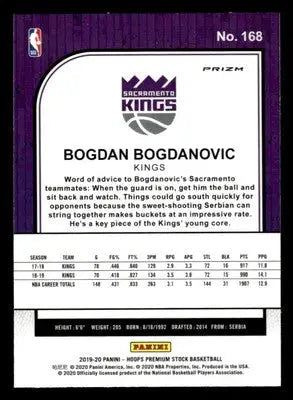 2019-20 Hoops Premium Stock #168 Bogdan Bogdanovic Prizms Silver Mojo - Basketball Card Single
