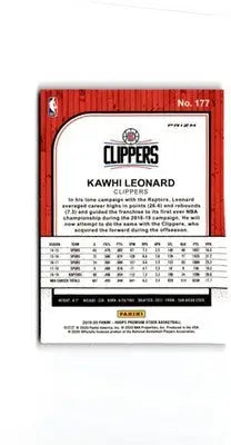 2019-20 Hoops Premium Stock #177 Kawhi Leonard Prizms Silver Laser - Basketball Card Single